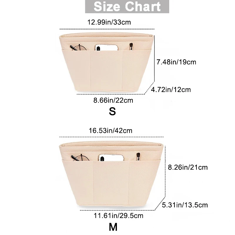 확장 보관 공간 펠트 백 정리함, 내부 라이닝 칸막이 포켓, 고야드 토트 핸드백 삽입 탱크 수정 액세서리