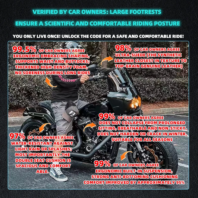 Fits Harley Softail DS Road Glide ST Street Glide Touring Modified Integrated Two-up Seat Cushion Thickened Bike Seat 18-24