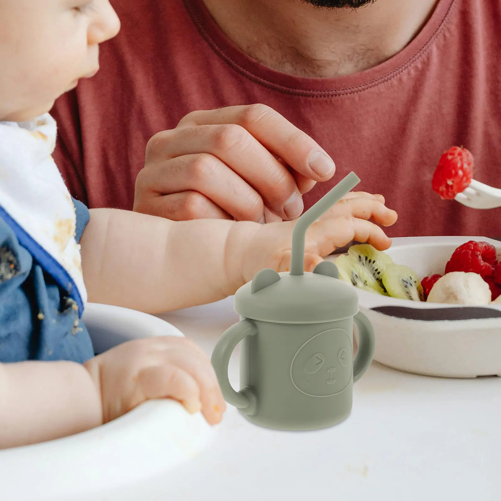 

Silicone Training Cup for Babies Toddlers Bear Design Ergonomic Handle Spill Proof Straw Lid Dishwasher Safe Infant Drinking Cup