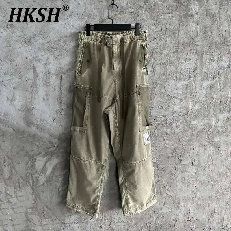 

HKSH Spring Autumn Deconstructs Vintage Workwear Wide Leg Casual Cargo Pants Safari Style Retro Straight Chic Overalls HK2349