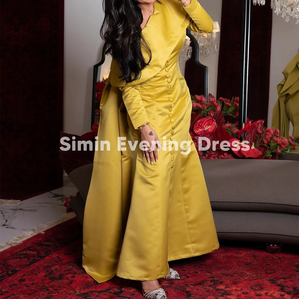 

Simin Satin One-Shoulder Mermaid Long Sleeves Floor-Lenght Cape Evening Dresses With Formal Elegance Prom Dresses For Women 2025