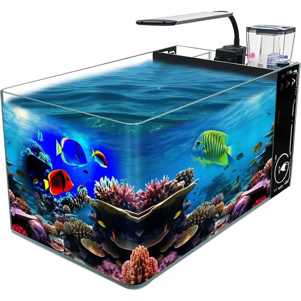 

Изогнутый угловой аквариум для морской воды без оправы, низкожелезный аквариум, морской аквариум для рифов с крышкой, скиммер для белков, светодиодный светильник, фильтр