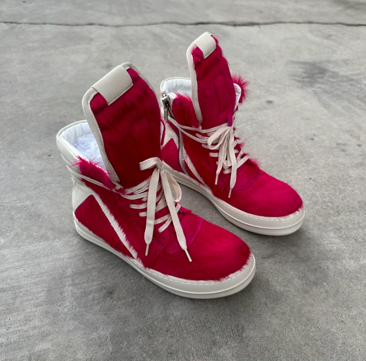 R-o Brand Men Shoe Red Horse Hair High top Casual Shoes Women Sneakers Red Horsehair Boots Lace Up Sneaker Zipper Ankle Boot