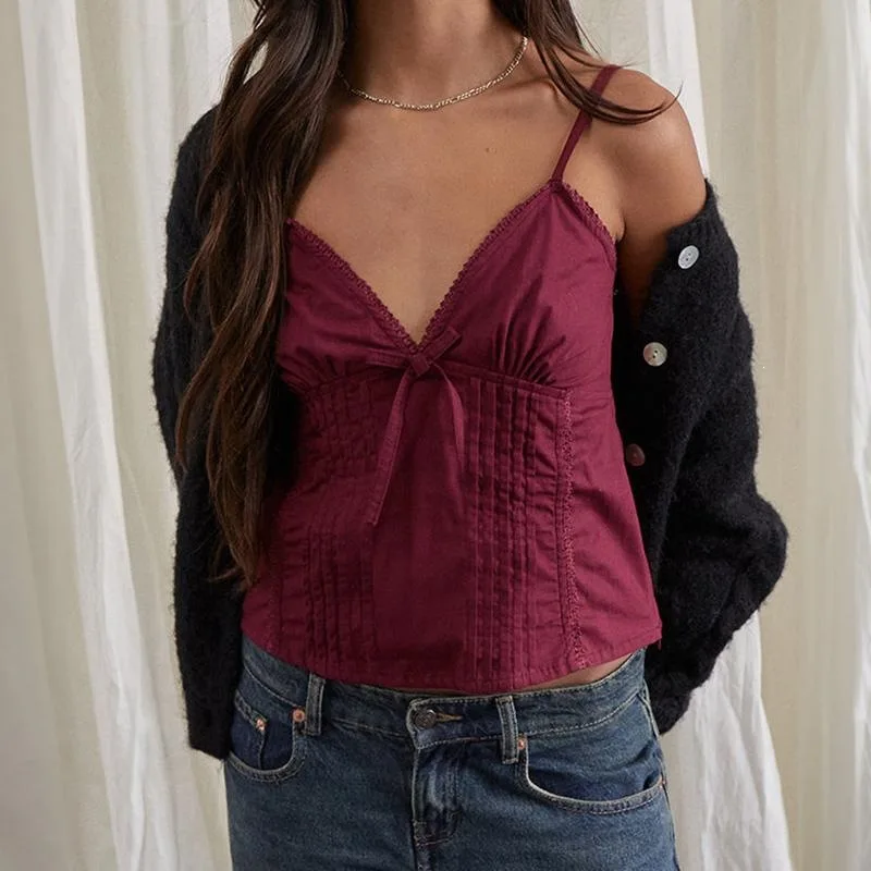 Women's Casual Bow Cami Tank Top Summer Sleeveless V-neck Vest Strapless Fashionable Ladies' Clothing Summer Collection