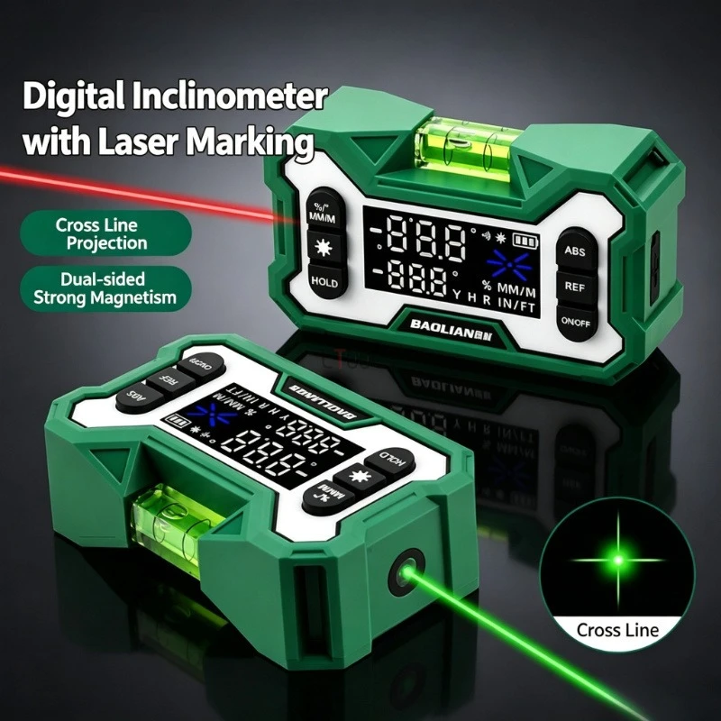 New Digital Laser Inclinometer with Double Strong Magnets Level Box High Precision Electronic Angle Gauge Cross Laser Protractor