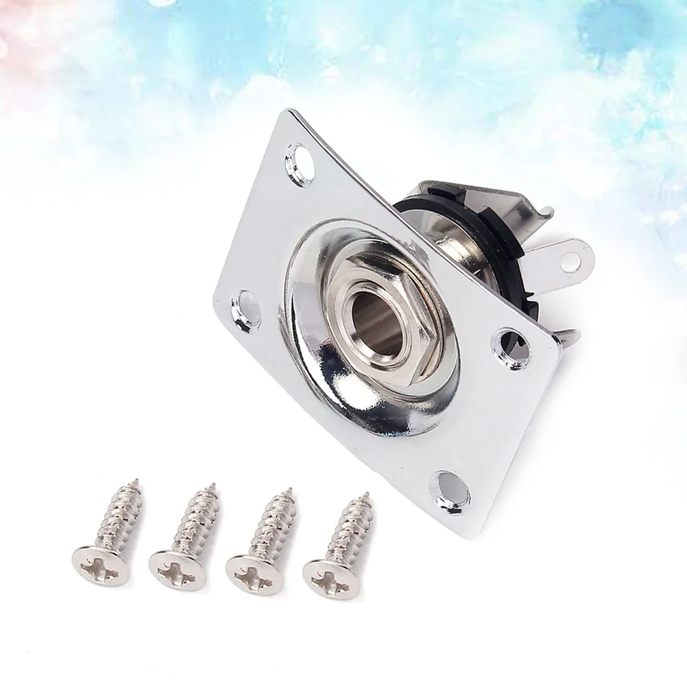 1/ 4 Inch 6 35mm Guitar Jack Socket Plate Square Jack Output Plate Electric Guitar Part Accessories with Screws Silver