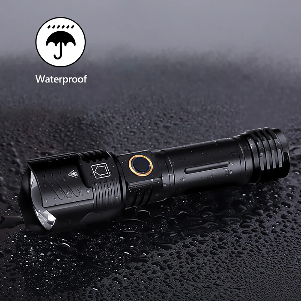 2000000 Lumens Powerful LED Flashlight 5000mAH USB Rechargeable XHP199 Portable Zoom Torch IP68 Tactical Flash Lamp Head Lantern