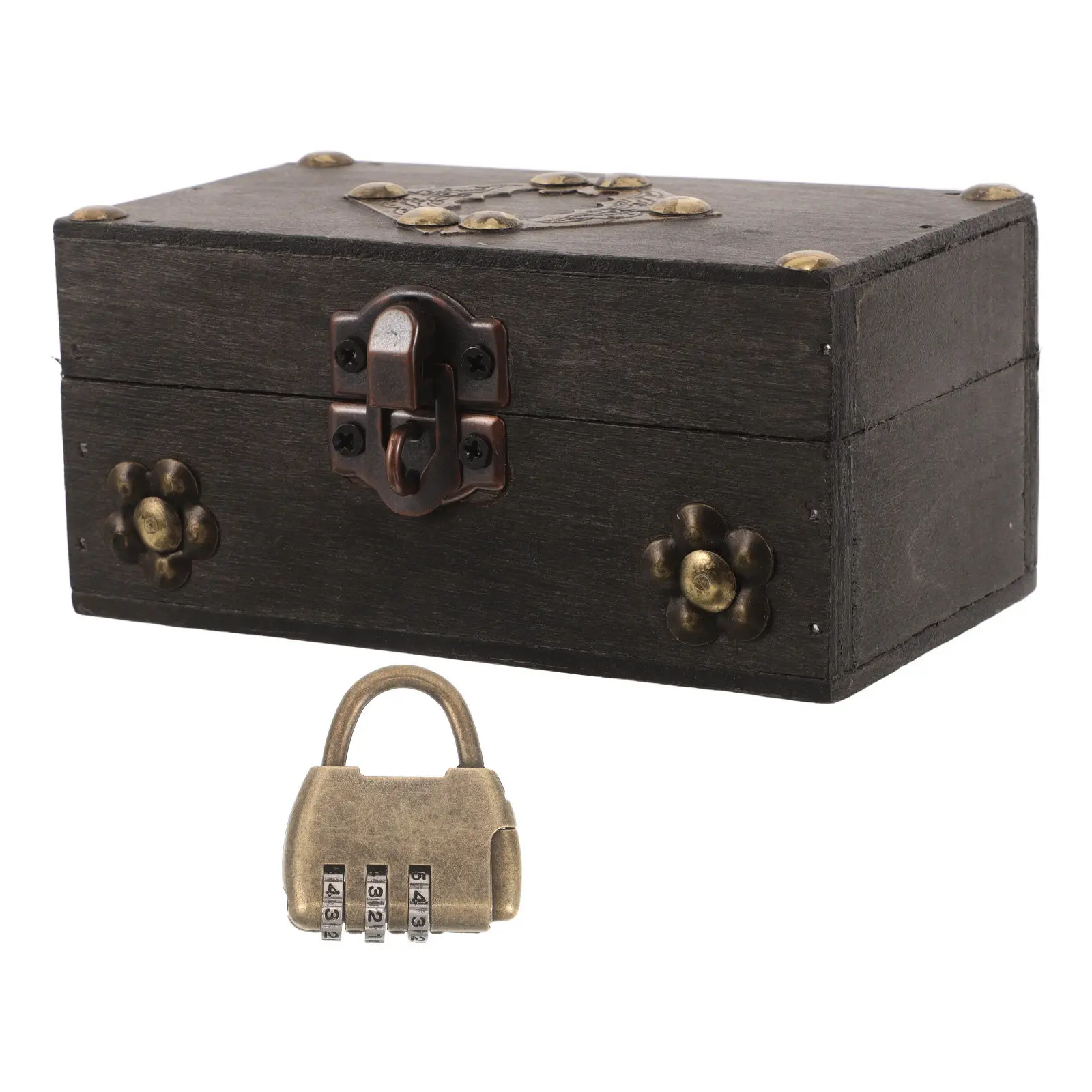 Vintage Wooden Jewelry Box Retro Decorative Storage Case Lockable Hasp Organizer for Rings Earrings Escape Room Puzzle Prop