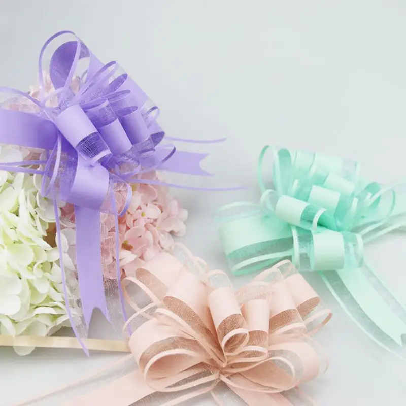 10 pz/set grande Organza Pull Ribbon String 6 pollici fiocchi regalo per matrimonio Pull Flower festa di compleanno regali di natale decorazione