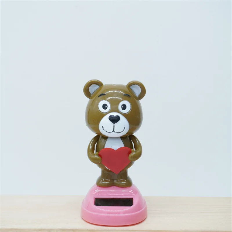 Amor dos desenhos animados urso brinquedo solar criativo engraçado balançando cabeça dança animal urso boneca solar carro decoração de mesa ornamento crianças presente