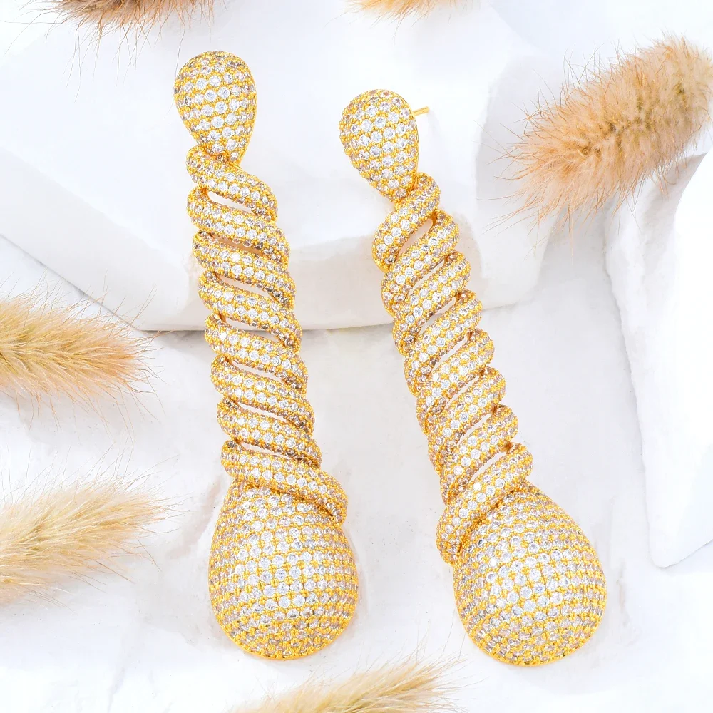 

Jimbora New DIY Shiny CZ Charm Long Earrings For Women Bridal Wedding Girl Daily Surper Jewelry High Quality Hot Romantic