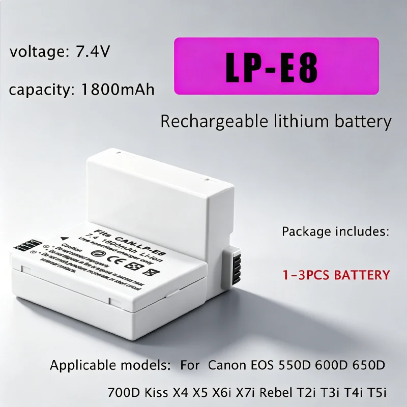 

LP-E8 LPE8 Battery 1800mAh for Canon EOS 550D 600D 650D 700D Kiss X4 X5 X6i X7i Rebel T2i T3i T4i T5i Camera Li-ion Batteries