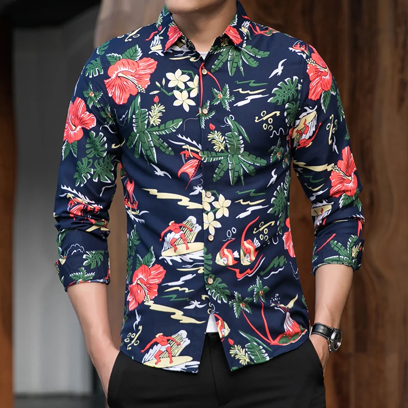 

Men's Fashion 2022 Autumn Spring Clothes Shirt Long Sleeves Plus Size 5XL 6XL 7XL Hawaiian Beach Casual Floral Shirt For Man