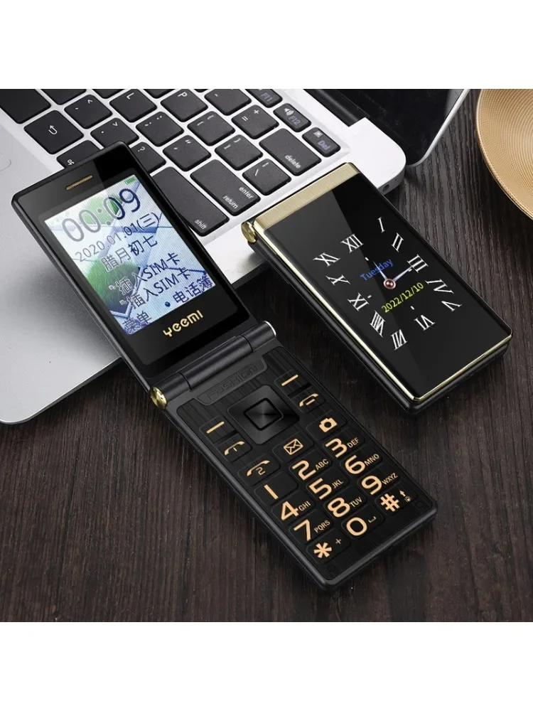 Téléphone à clapet Yeemi M1+ 2,8 pouces 4G, double écran, fonction d'éclairage LED, téléphones mobiles à grand clavier pour personnes âgées, téléphone portable à voix forte, SOS