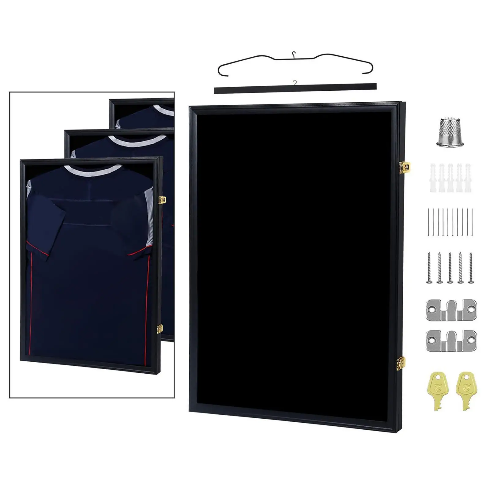 Sports Jersey Display Frame with 2 Hanger and Pinboard Felt Lining Sport Shirt Organizer for Football Baseball Multipurpose