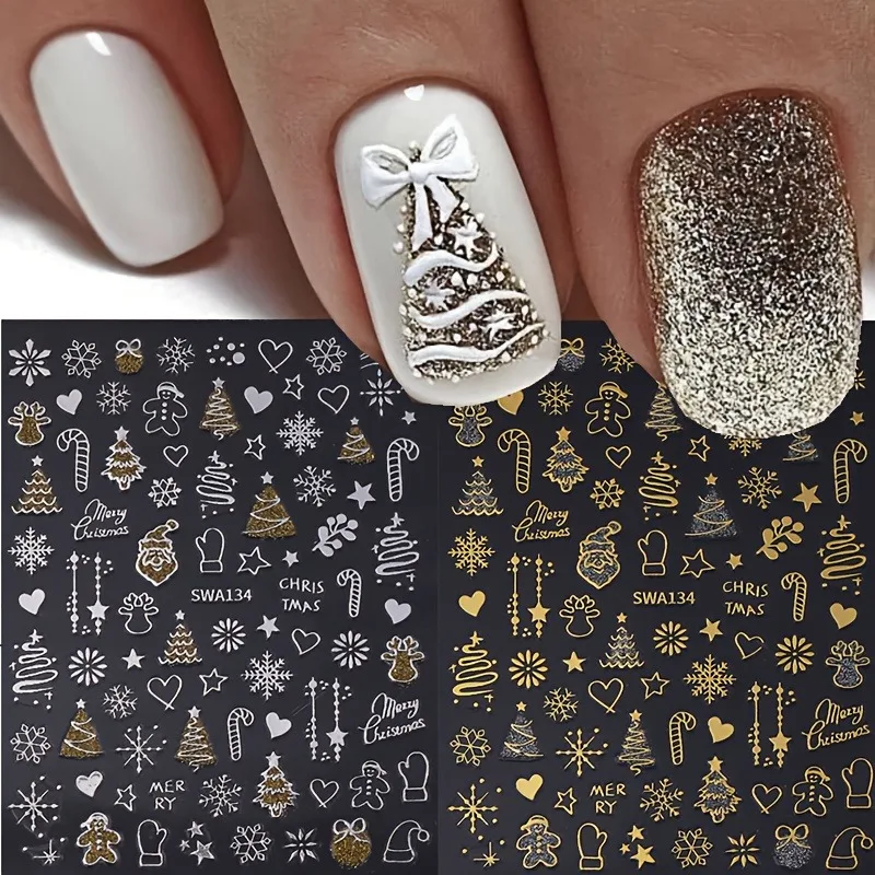2 Winter-Weihnachts-Nagelaufkleber mit Heißprägung, einfach für Nageldekoration, DIY, Make-up und Styling für Partys und Hochzeiten geeignet