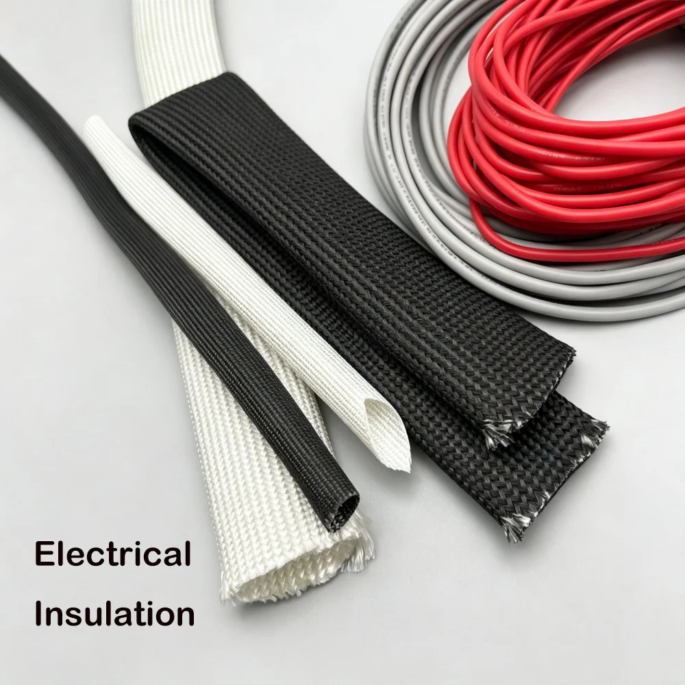 Black/White ID 0.5mm- 35mm Braided Fiberglass Sleeve 600 Deg.C High Temperature Chemical Glass Fiber Tube Fiberglass Sleeving