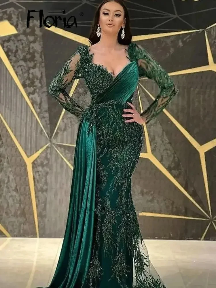

Dark Green Square Neck Long Prom Dresses Saudi Arabia Luxury Wedding Party Gowns 2025 Second Reception Dresses Engagement Dress