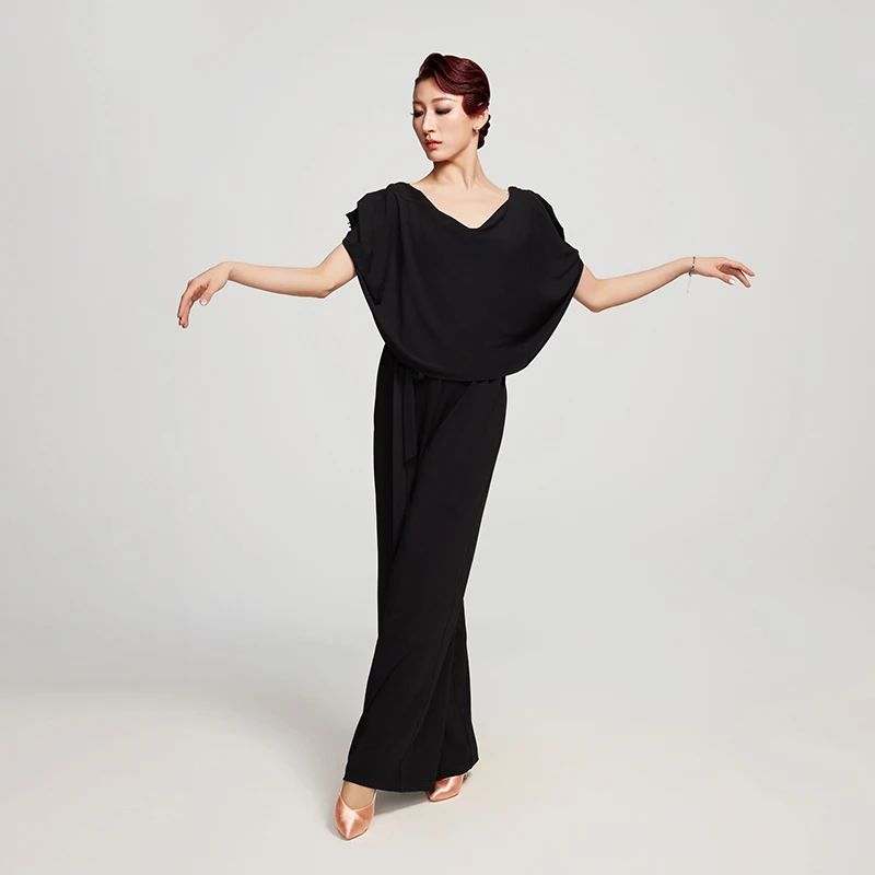 Latin Ballroom Dance เสื้อผ้าผู้หญิงสีดําผู้ใหญ่กางเกง Waltz Dance Performance การแข่งขันสวมใส่ BL16509