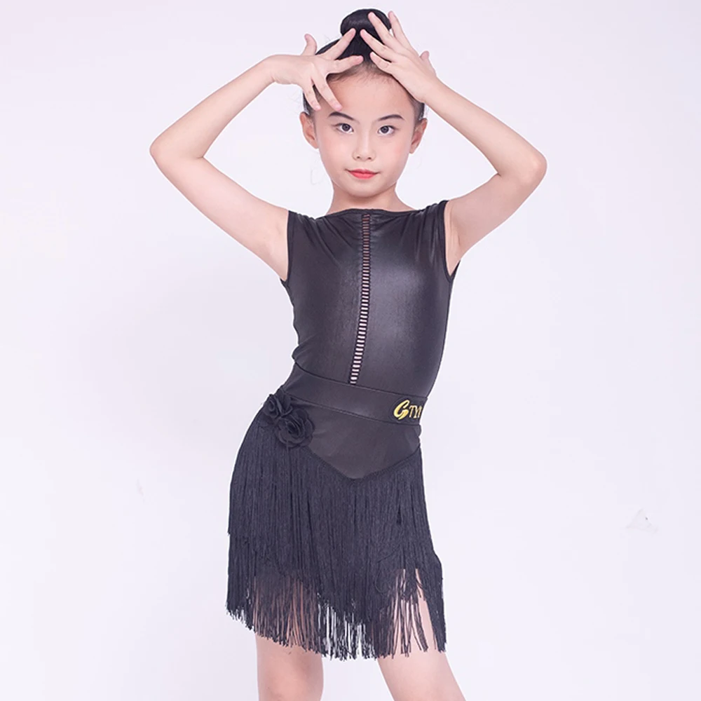 

2025 Summer Latin Dance Sleeveless Black Fringe Dress For Girls Practice Performance Dancewear Rumba Cha Cha Dance Dress NV23727