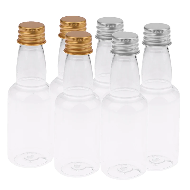 10Pcs 50ml Mini Clear PET Refillable Small Wine Bottles For Party Wedding Liquor Bottles With Leak Proof Screw Lid
