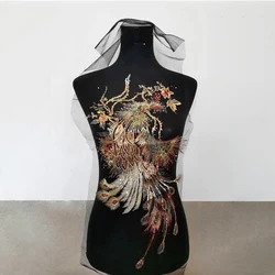 1Pc Sequins Peacock Phoenix Mesh Embroidery Cloth Patch Applique Cheongsam Dress Stage DIY Repair Accessories