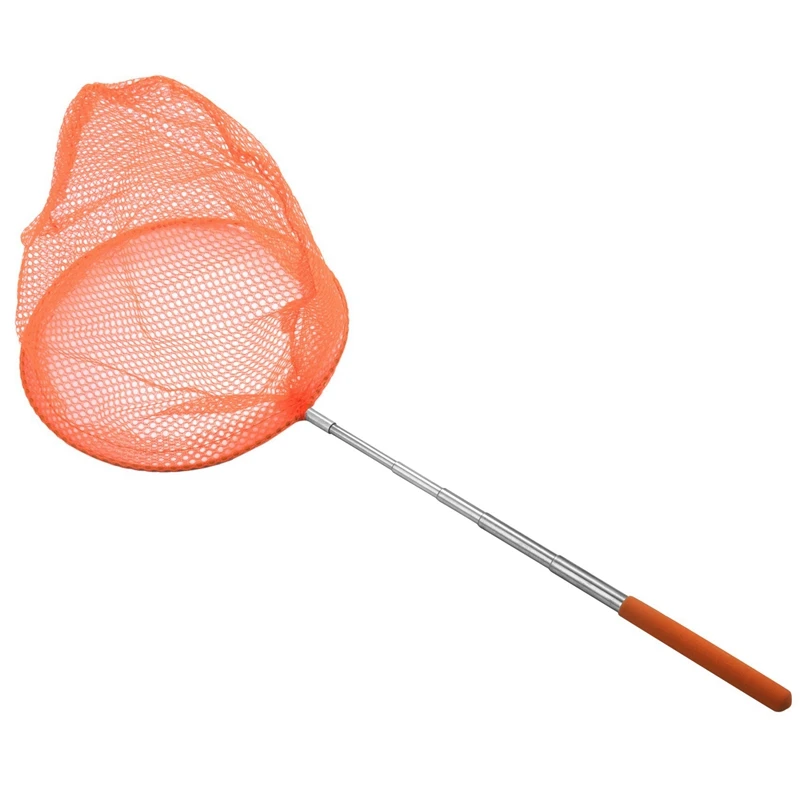 

10X Outdoor Catching Catching Butterfly Net Fishing Net Bag Stainless Steel Telescopic Fishing Net Tool Orange