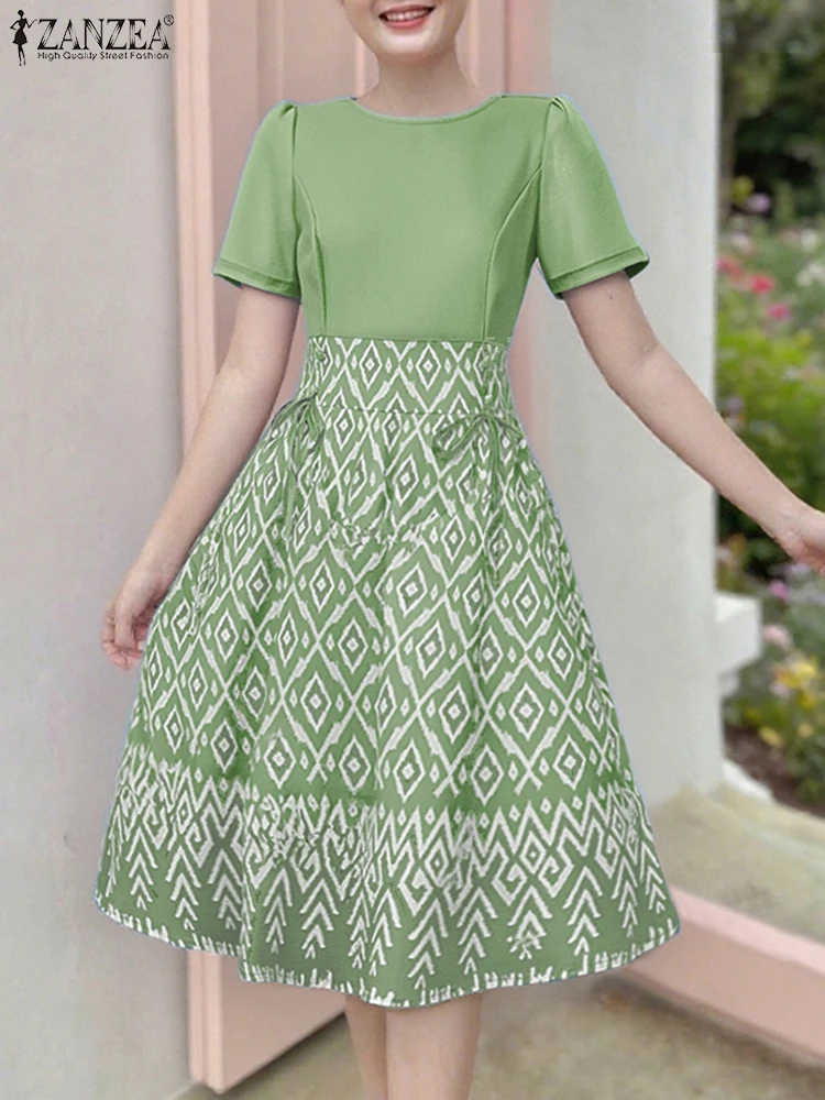 Zanzea boêmio meados de bezerro vestidos femininos verão elegante impresso vestidos longos 2025 moda vintage casual manga curta festa robe