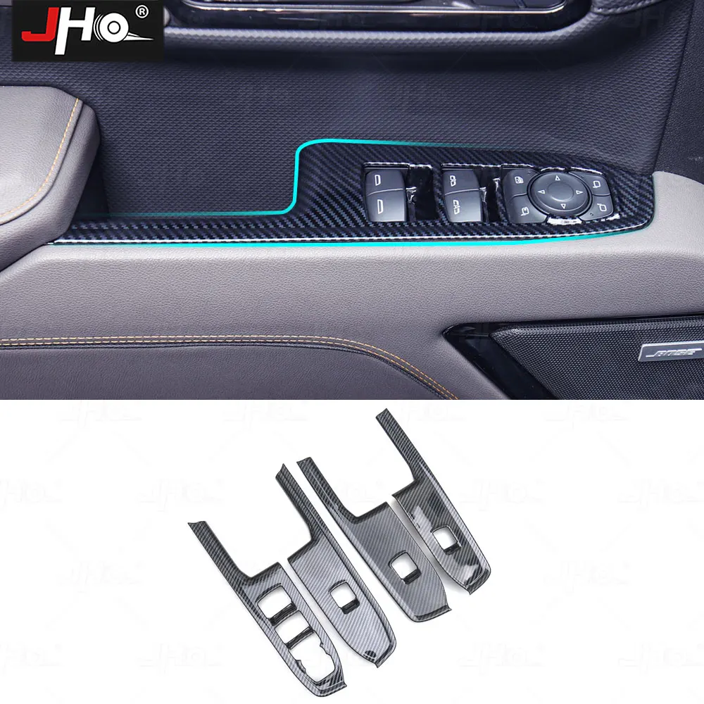 

JHO ABS Carbon Grain Window Switch Bezel Cover Glass Control Button Panel for Chevy Silverado 2019-2023 GMC Sierra Yukon 4pcs