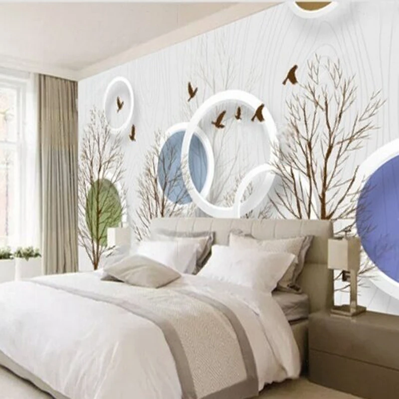 Modern simple and fashionable 3D stereoscopic circle forest golden deer living room TV luxurious home decoration wall paper