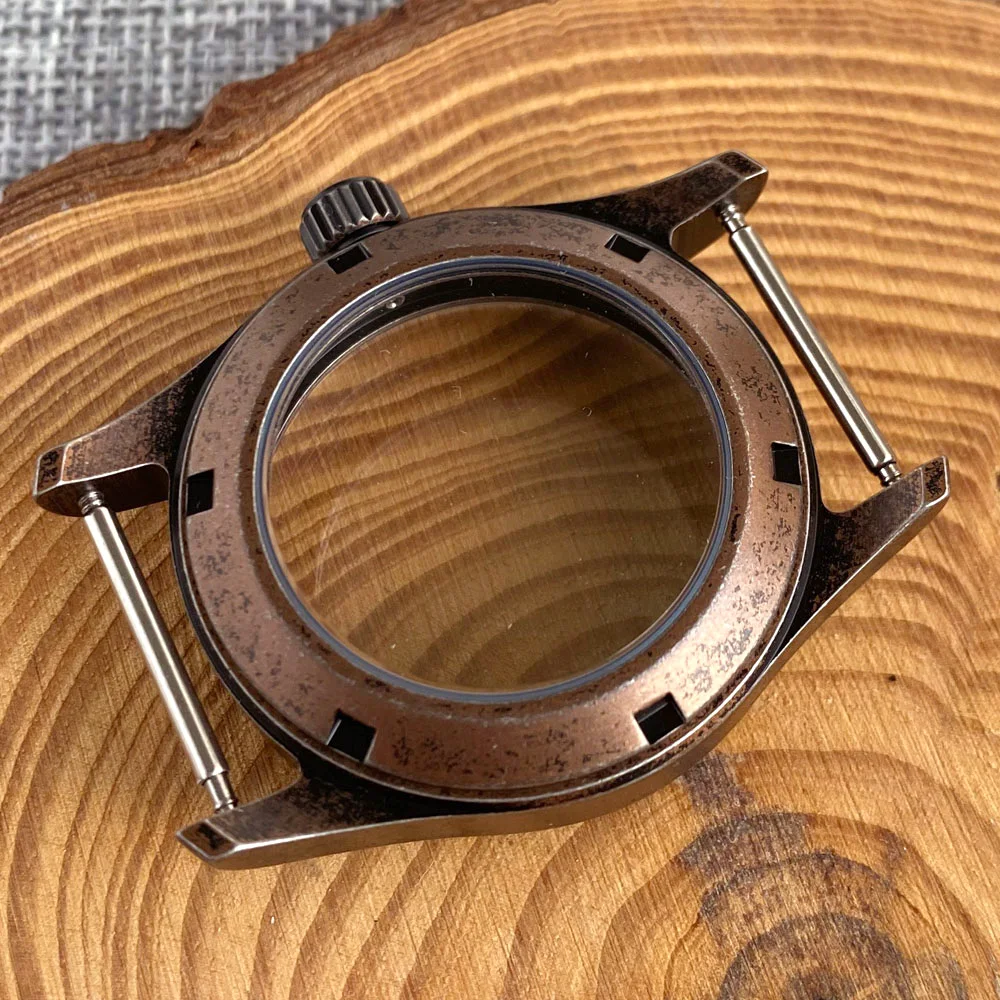 Retro Pilot Watch Case Old Fashion 316L Steel Bronze Plated for NH35 NH36 PT5000 ETA2824 Sapphire 200M Waterproof Screw Crown