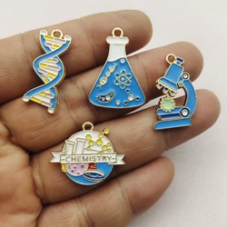 10pcs Chemistry Viral DNA Charm for Jewelry Making Enamel Pendant Zinc Alloy Gold Plated