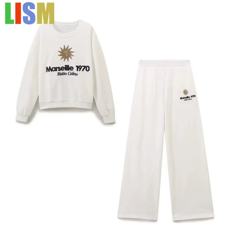 

LISM winter woman outfit 2025 tracksuit Women's Fashion Casual Round Neck Long Sleeve Contrast Embroidered Hoodie Pants Set