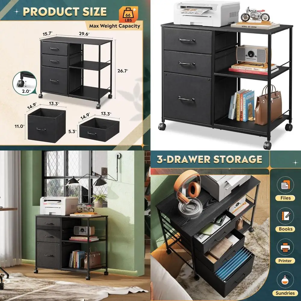 

Adjustable Rolling Printer Stand with Open Storage Shelf for A4/Letter Size, Suitable for Home Office, Black