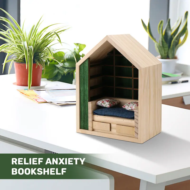 Relief Anxiety Bookshelf Without Book Miniature Wooden Bookshelf Ornament Stress Reliever Shake Away Your Anxiety