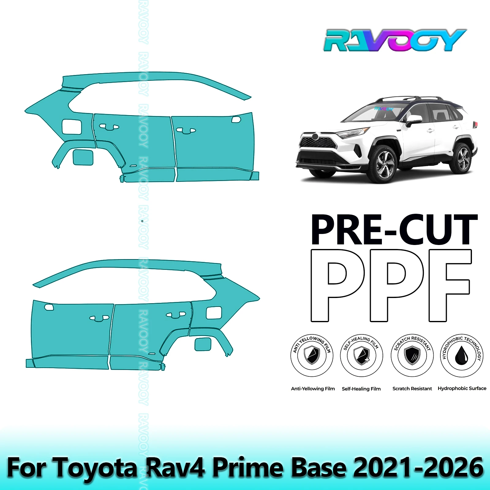

For Toyota Rav4 Prime Base 2021-2026 8.5mil Clear Matte Pre-Cut PPF Door & A/B Pillar Kit TPU Paint Protection Film Set