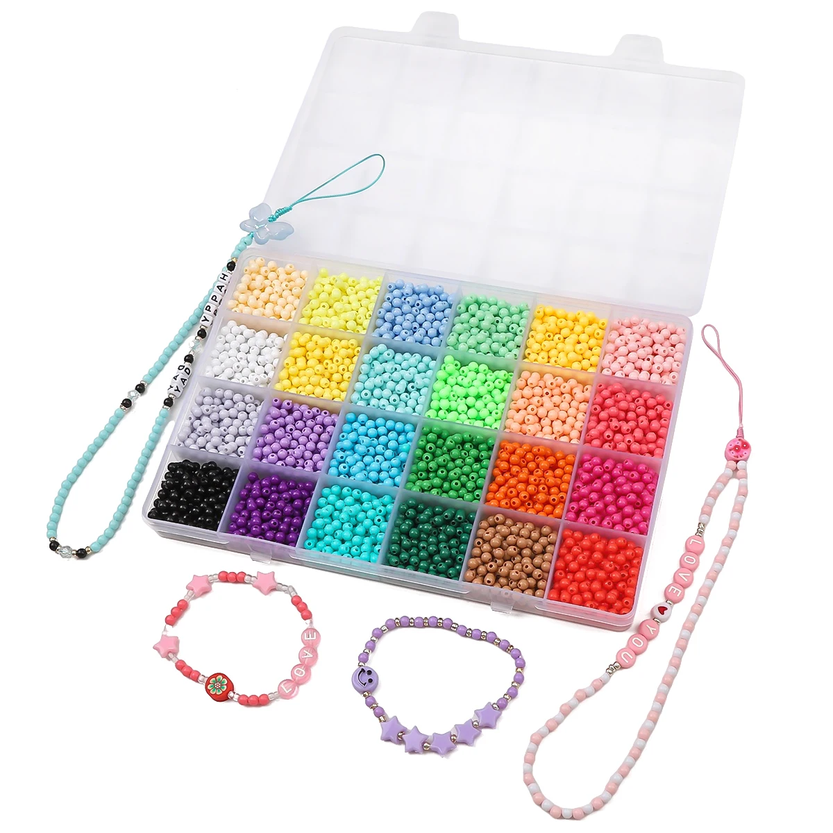 24 grid glass rice bead box 4mm solid colored acrylic beads Charm DIY Jewelry Creation Materials Handmade needlework beads