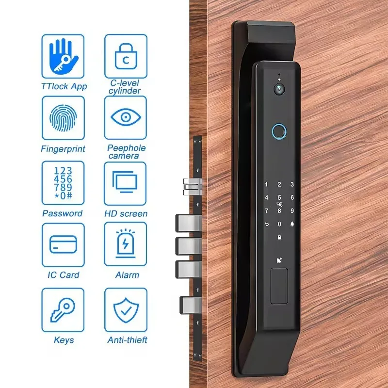 EU Standard Sleek Smart Lock, Automatic Face Recognition, Video Camera, Fingerprint Password Anti-Theft Lock