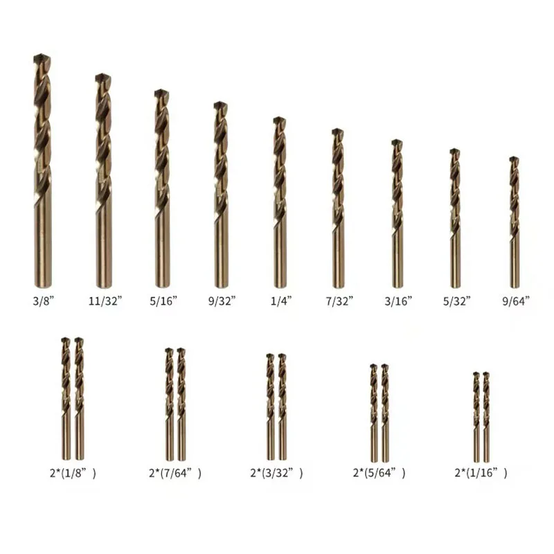 Cobalt Drill Bit Set 1/16"-3/8" 19Pcs, M35 High Speed Steel Bit for Hardened Metal, Stainless Steel, Cast Iron and Wood Plastics