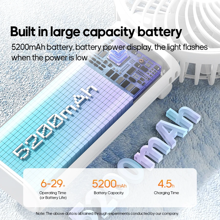 KINSCOTER مروحة محمولة محمولة بقدرة 5200 مللي أمبير في الساعة قابلة لإعادة الشحن ومروحة كهربائية قابلة للطي 4 سرعات مع وظيفة شحن البنك للمنزل في الهواء الطلق