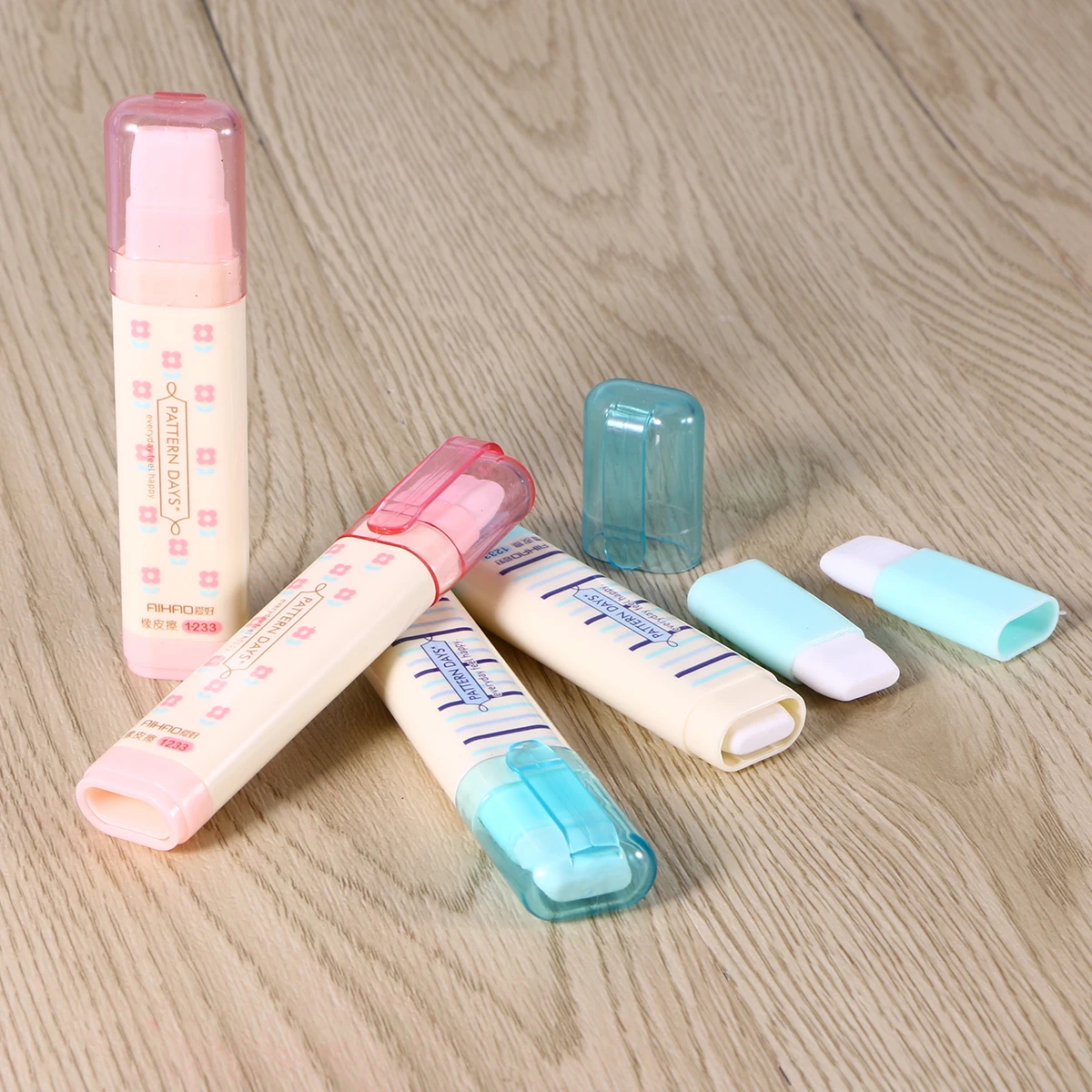 4 قطعة محايات ثلاث طبقات مختلط اللون لغز نمط ممحاة قلم رصاص عصا للطلاب محايات القرطاسية متعة قابلة لإعادة الاستخدام