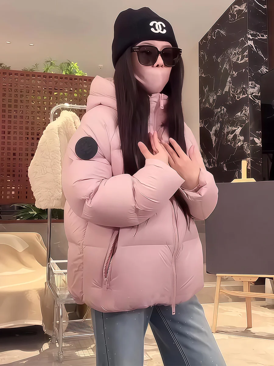 

Розовый пуховик-пальто средней длины с капюшоном для женщин, свободного кроя, очень теплый, зимний, утепленный