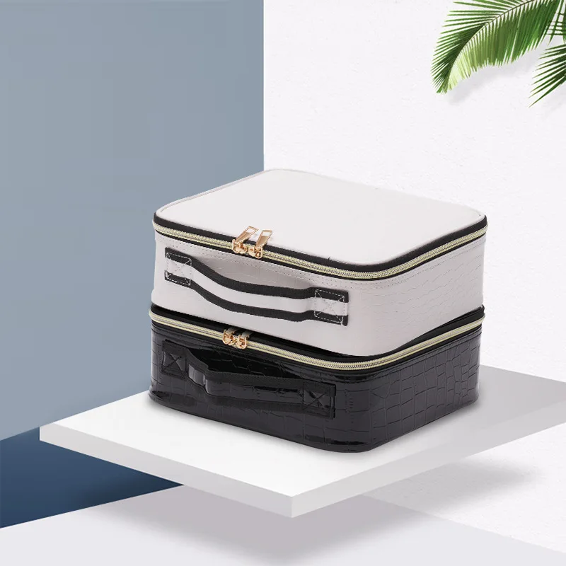 Large-capacity Cosmetic Bag PU Crocodile Tattoo Embroidery Manicure with Makeup Handheld Toolbox Makeup Case Bag