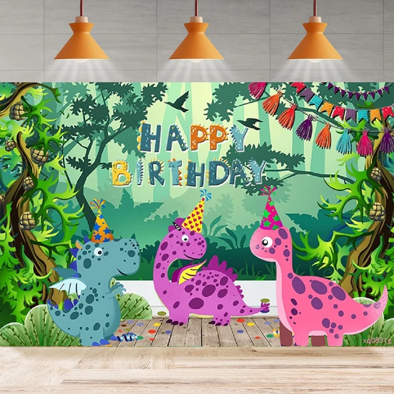 Photography Backdrop Watercolor Dinosaurs Theme Birthday Banner Background For Boy Girl Wild Safari Dinosaur Bday Party Decor