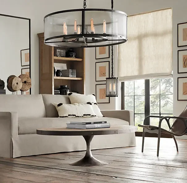 Haushalts-Doppelsofa, französisches Landhaus-Retro-Leinenstoff, abnehmbares Drei-Personen-Sofa