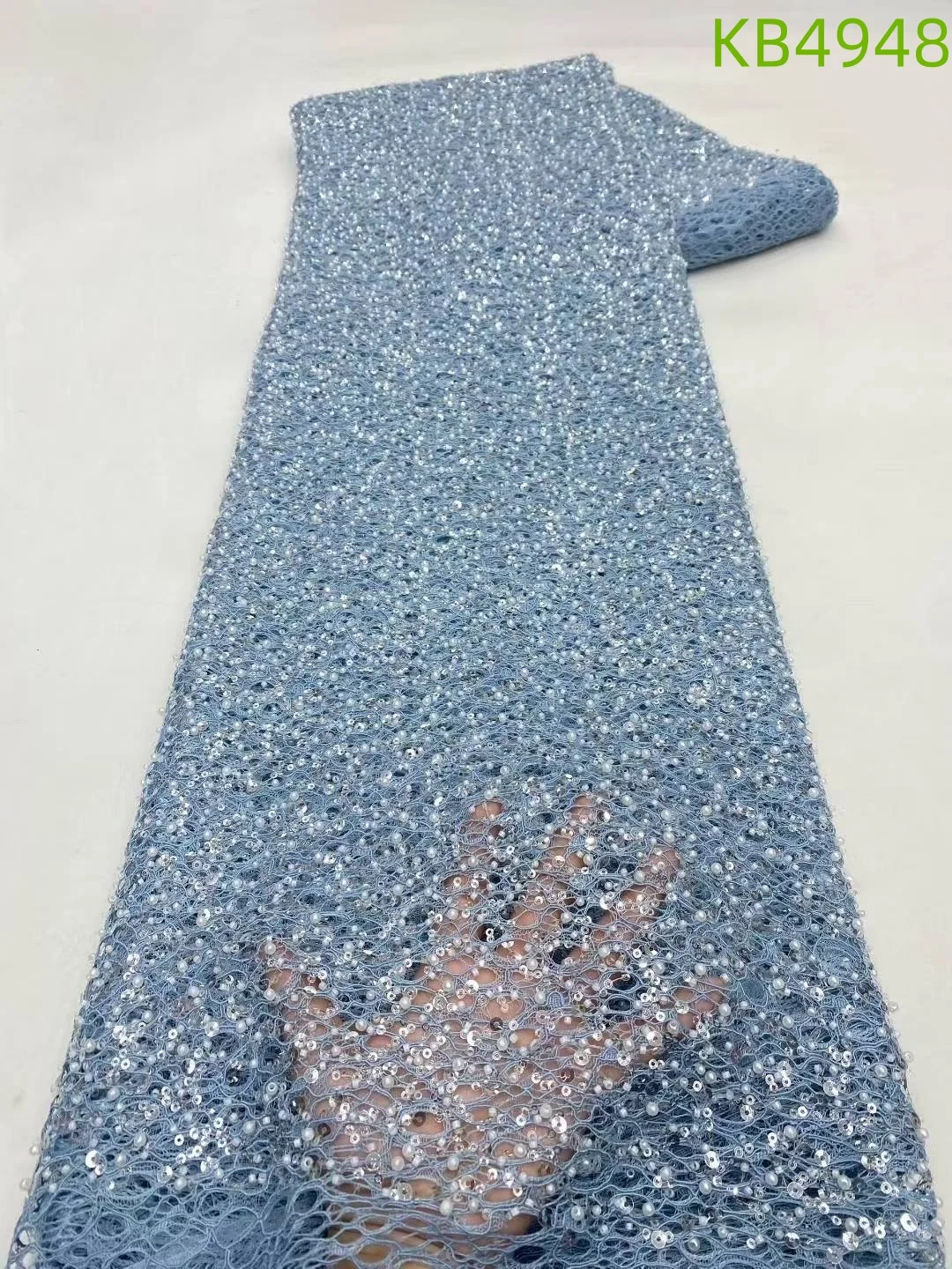 African Lace Fabric 5 Yards High Quality 2024 Black Beaded Lace Fabrics White French Mesh With Sequence For Sewing KB4948