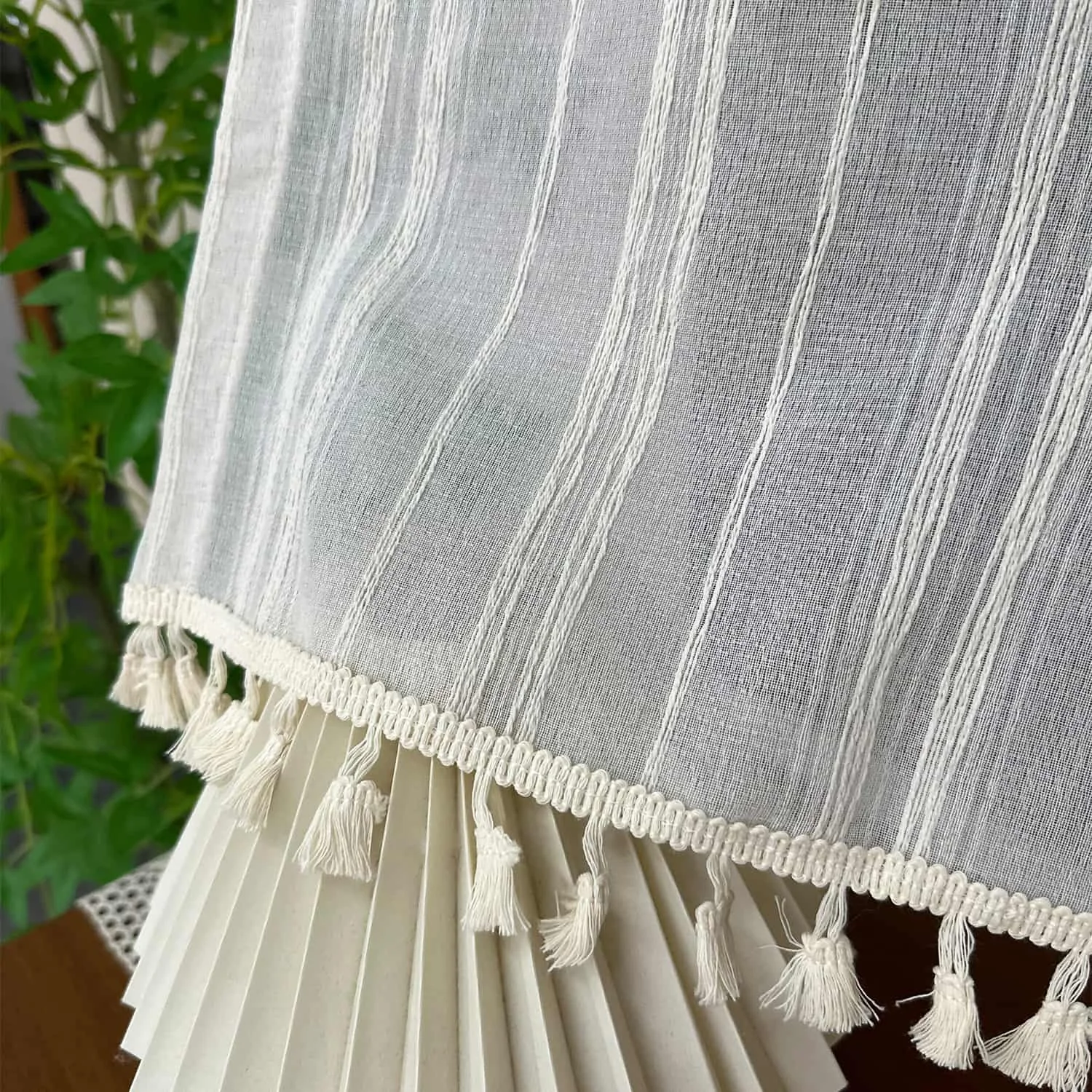 1PC Bohemia Hollow Stitching Sheer Curtain, Stripes Pattern, Hanging Top Ring for Living Room, Door Partition, Cabinet Blinds