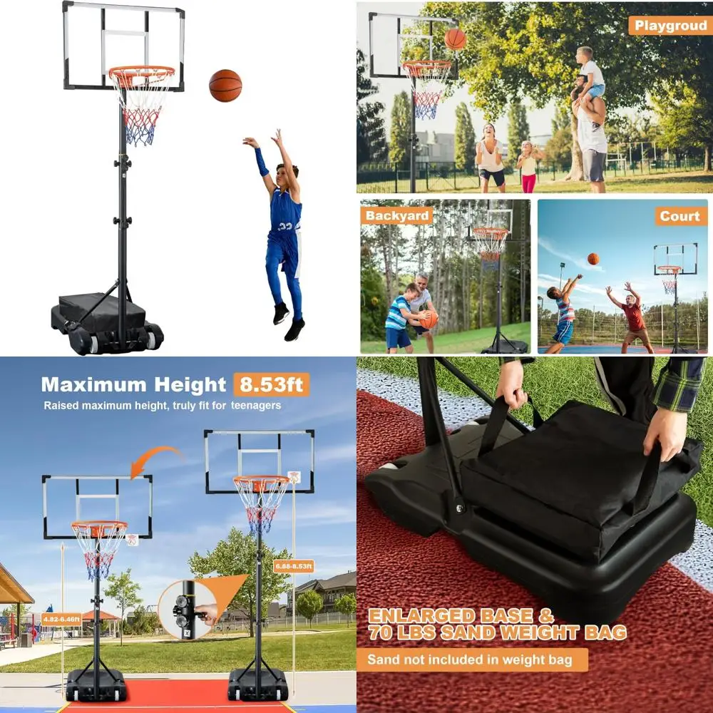 

Outdoor Adjustable Basketball Hoop - Portable 4.82-8.53ft Goals for Backyard, Driveway, Indoor Use with PC Board
