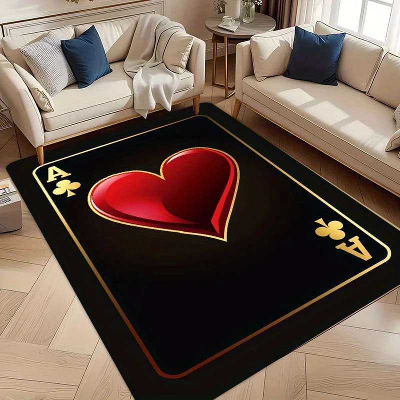 Red heart spade A pattern Flannel-printed floor mats are slip-resistant Suitable for living room bedroom terrace garden carpets