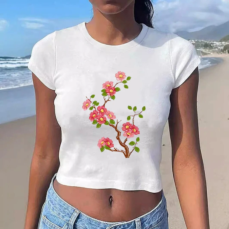 

Y2K Harajuku Aesthetics Тонкие летние футболки Классические универсальные сексуальные уличные футболки Топ Модные креативные футболки с цветочным принтом